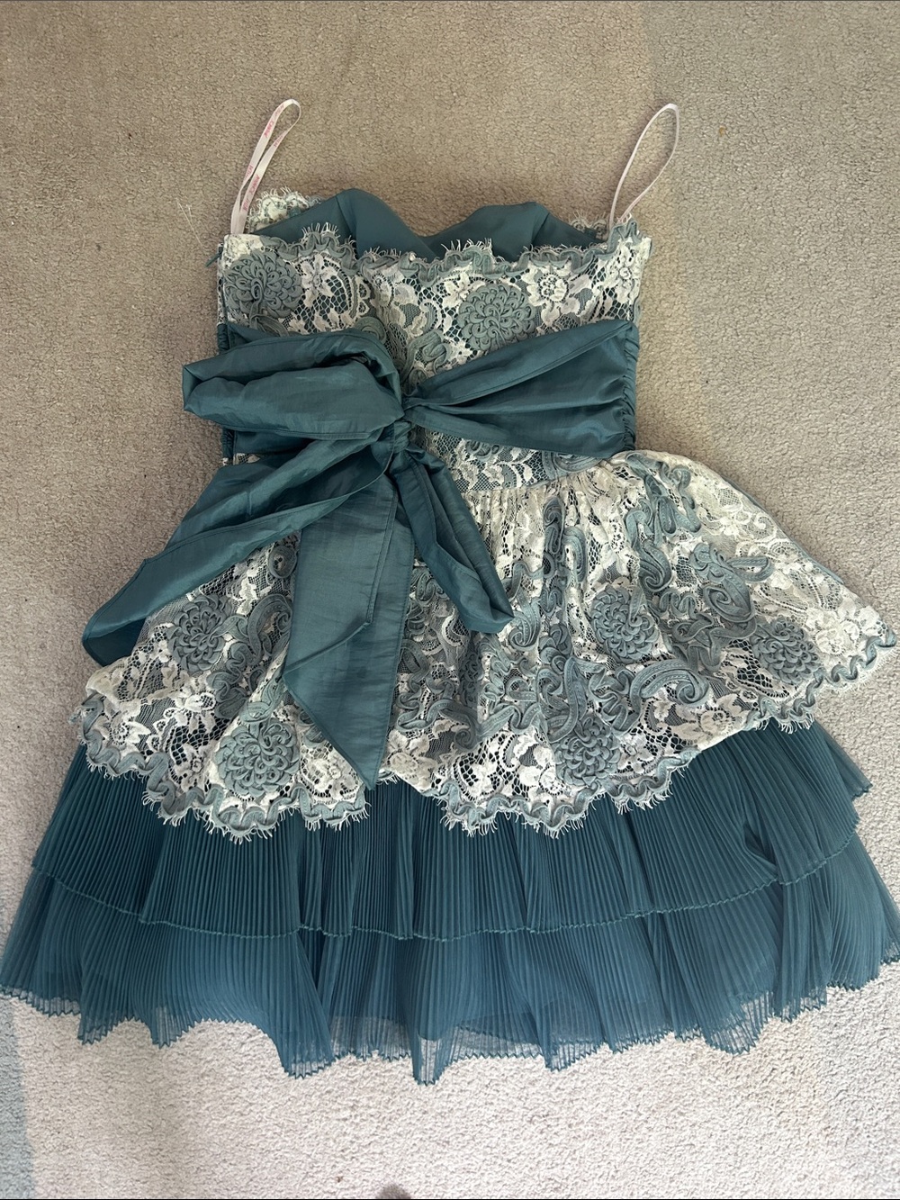Betsey Johnson Teal Slip Dress with Lace Trim - Picture 6 of 6